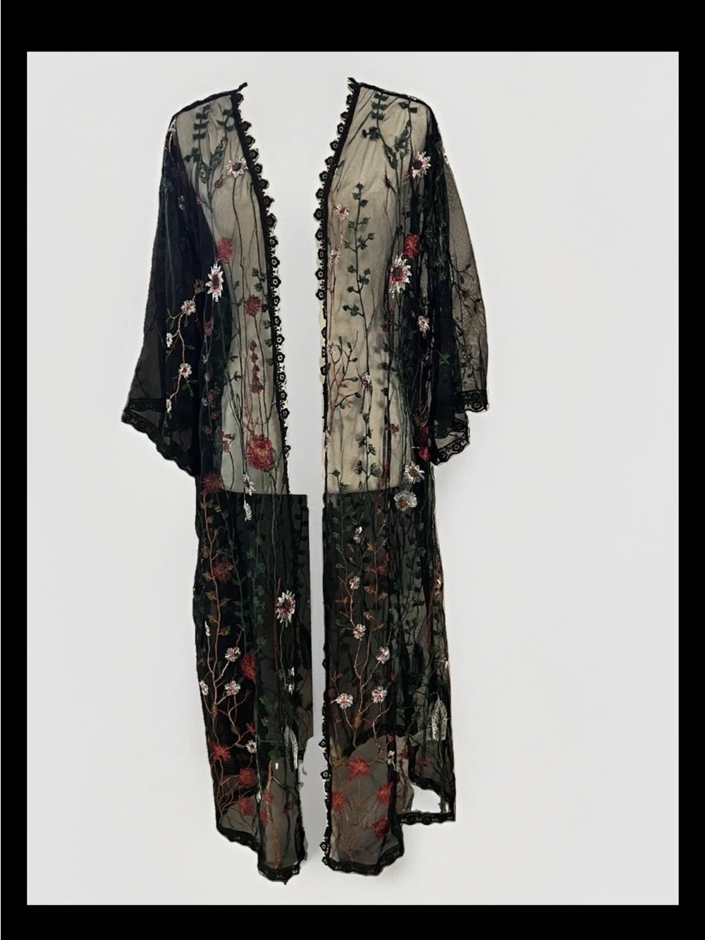 LuLaRoe Black Sheer Embroidered Floral Cape